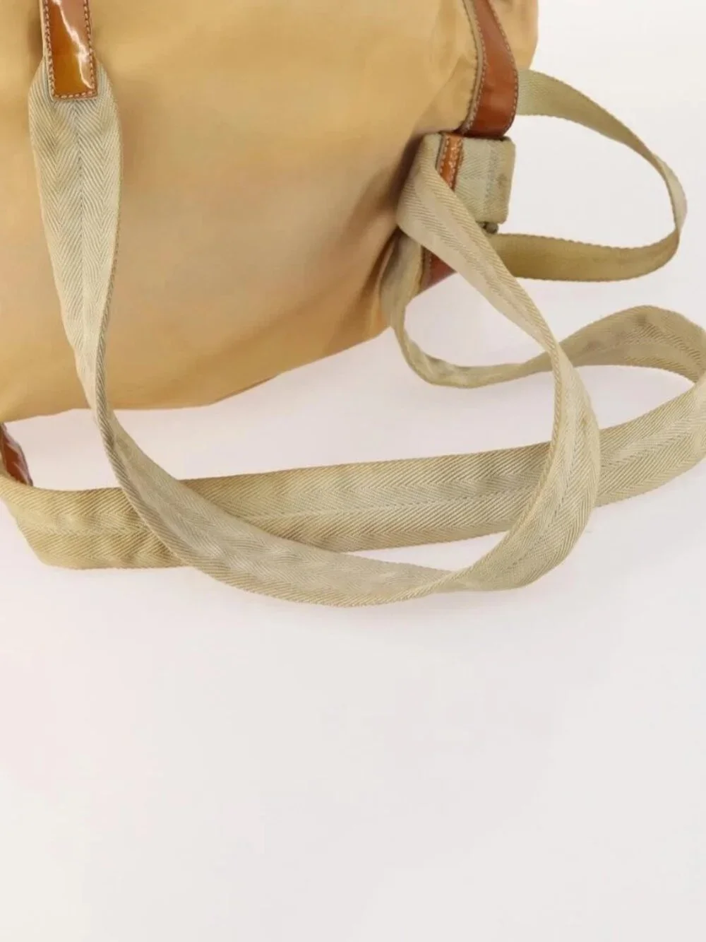 PRADA Backpack Nylon Beige Silver Auth gh1768